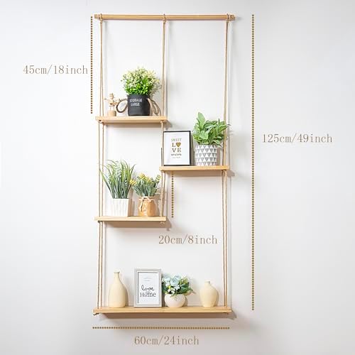 jontell Plant Wall Shelf Macrame Wall Hanging Shelf- Macrame Shelves Handmade Decorative Boho Floating Wall Shelves- Rope Shelf to Organize and Decor for Living Room, Bedroom, Bathroom - Image 2
