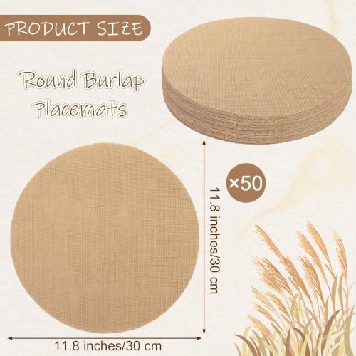 Aneco 50 Pieces Round Burlap Placemats 11.8 Inch Reusable Brown Table Mats Heat Resistant Natural Jute Fibers Placemats Burlap Circle Rustic Table Decorations for Dinner Holiday Farmhouse Decor - Image 2