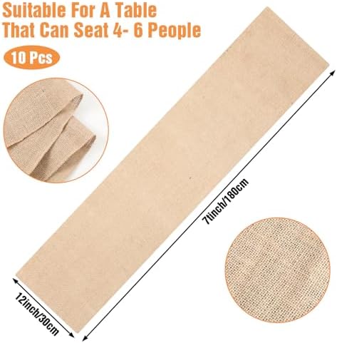 10 Pack Burlap Table Runners Rustic Jute Table Runner Placemats Bulk for Rustic Wedding Decor Farmhouse Party Kitchen Cover Fall Decorations 12 x 71 Inch Khaki - Image 2