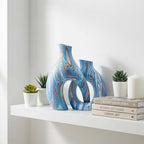 Blue Ceramic Flower Vase Set of 2, Unique Modern Decor by TZIZO - Image 5