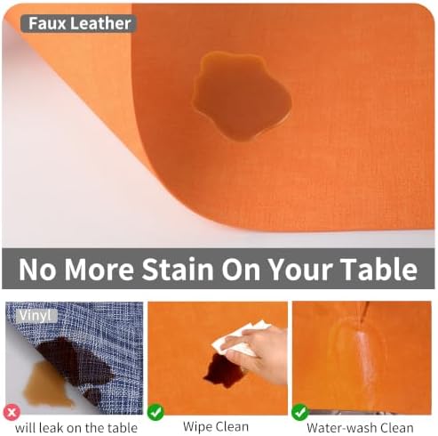 Maxpearl Faux Leather Placemats Set of 8 - Waterproof - Wipe Clean - Heat Resistant - Anti Slip Dining Table Place Mats, Suitable for Indoor & Outdoor Use, 17’’×12’’, Orange - Image 5
