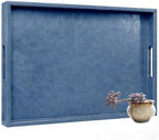 30 x 24 inches Rectangle Leather Ottoman Serving Tray with Hole Handles, Extra Large Modern Service Tray for Living Room, Coffee Table, Bed, Tea, Food, Countertop, Kitchen, Dinner, Picnic (Blue) by Unknown