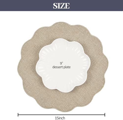 AHHFSMEI Round Faux Linen Placemats Set of 8 Heat Resistant Non-Slip Stain Proof Table Mats for Kitchen Dining Elegant Decor Place Mats (Linen Beige,8) - Image 2