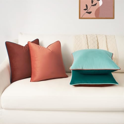 MONDAY MOOSE Decorative Throw Pillow Covers Cushion Cases, Set of 4 Soft Velvet Modern Double-Sided Designs, Mix and Match for Home Decor, Pillow Inserts Not Included (16x16 inch, Pink/Dark Teal) - Image 5