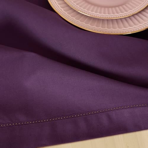 Solino Home Cotton Linen Table Runner Purple Hemstitch, 14 x 72 in - Image 6