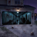 WovWeave 7 x 16 Ft Halloween Garage Door Cover Banner, Horror Basement - Image 7