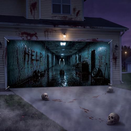 WovWeave 7 x 16 Ft Halloween Garage Door Cover Banner, Horror Basement - Image 7