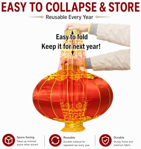 Large Chinese Lantern, Red Traditional Hanging Lamp Shade China New Year Spring Festival Decoration Cloth Lighting (20‘’) - Image 3