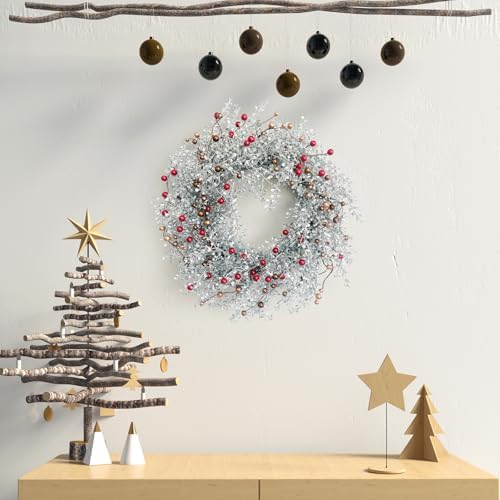 Winter Front Door Wreath 24 Inch Metallic Silver Boxwood - Image 6