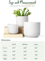 LE TAUCI Ceramic Planters, 8.3/7/6 Inch Indoor Pots for Plants with Drainage Holes & Mesh, Modern Matte Glaze Cylinder Fluted Plant Pot for Snake Plant, Set of 3, White - Image 6