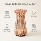 Home Decor, Mercury Glass Pillar Candle Pedestal Holders with led Lights, Lighted up Candle Holder for Pillar Candle, Glass Candlestick Holders with Timer for Wedding Dining Table Xmas (Rosegold) - Image 3