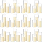 72 Pcs Pillar Candles and Glass, 2.6'' X 4.7'', 5.9'', 7.9'', Ivory White by Shihanee