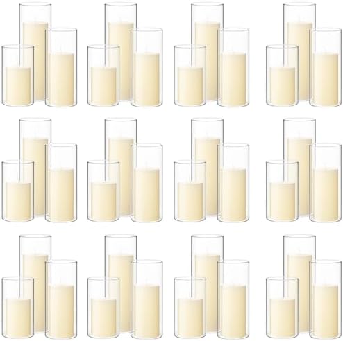 72 Pcs Pillar Candles and Glass, 2.6'' X 4.7'', 5.9'', 7.9'', Ivory White by Shihanee