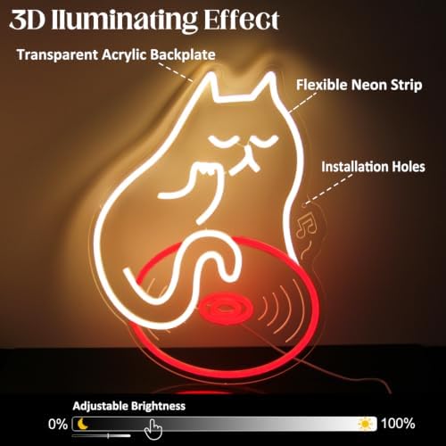 Cat DJ Neon Sign Vinyl Record LED Light for Bedroom Bar Music Room Decor - Image 5