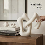 Dowan White Vases for Decor,Hollow Ceramic Vase Set of 2,8.3" Nordic Modern Boho ins Style Decorative Ceramic Aesthetic Flower Vase for Home Decor Modern Minimalist Table, Entryway Centerpieces - Image 4
