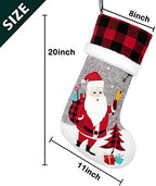 BHD BEAUTY Burlap Gray Red Non-Woven Fleece Fabric Lovely Embroidery Pattern Set of 5 Christmas Stocking for Family Decorations Hanging Ornament for Xmas Holiday Party 20 inches - Image 4