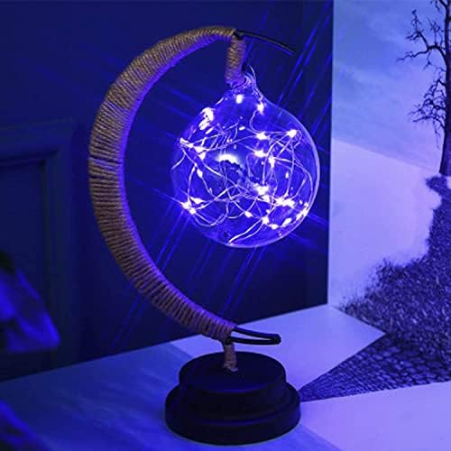 LED Decorative lamp Table lamp 3D Magic Moonlight Wrought Iron Night Light Christmas Home Decoration Birthday Gift USB Power Supply 5.5 * 5.1 * 11 inches （Round Ball Blue） by HFHungkeong