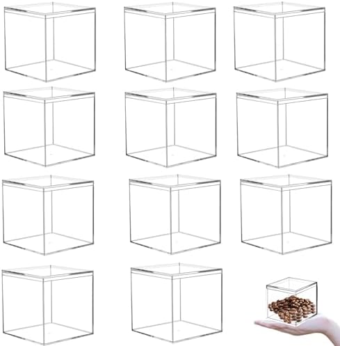 KissYou Acrylic Box 12 Packs Clear Boxes with Lids Plastic Square Cube for Display Small Storage Boxes Birthday Graduation Party Favor Candy Boxes by KissYou