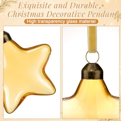 Xuhal 12 Pcs Christmas Glass Star Decor, Vintage Hanging Ornament, Gold - Image 6