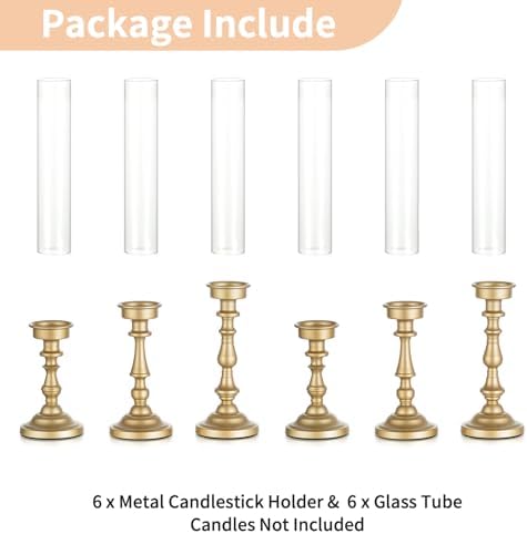 NUPTIO Hurricane Candle Holders, Set of 6 Gold Taper Holders with Glass - Image 5