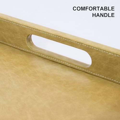 25x18 inches Leather Ottoman Serving Tray with Hole Handles, Rectangle Large Modern Service Tray for Living Room, Coffee Table, Bed, Tea, Food, Butler Countertop, Kitchen, Dinner, Picnic (Brown) - Image 7