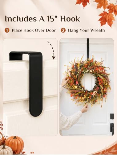 26" Fall Wreaths for Front Door: Berry Autumn Wreaths with Hanger - Image 6