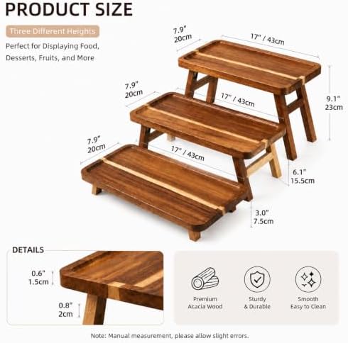 Acacia Wood 3 Tier Serving Tray, Foldable Tiered Serving Tray Stand, Wooden Cupcake Stand & Charcuterie Board, Dessert Table Display for Parties, Birthday, Wedding & Entertaining - Image 4