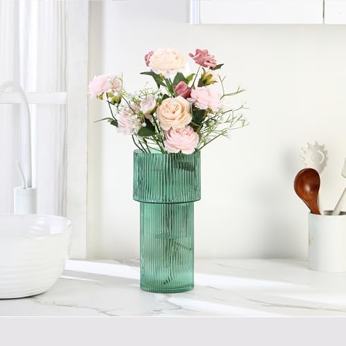 Large Glass Vase, 12 Inches Tall Vase for Flowers, Green Flower Vases for Bouquet, Modern Green Glass Vases for Living Room, Dining Table, Office, Entryway, Mantle, Shelf, Wedding Gifts - Image 5