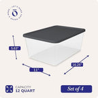 HOMZ 4-Pack Snaplock, Small Clear Plastic Storage Organizer Bins w/Lids, 12 Quart, Gray - Stackable Container Boxes for Bedroom, Bathroom, Garage, and Office Organization - Image 4