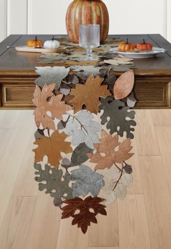 KEVA Fall Table Runner 120inches Long, Autumn Maple Leaves Velvet Table Runner 14x120 inch for Thanksgiving Kitchen Table Decoration, Harvest Embroidered Table Decoration - Image 5