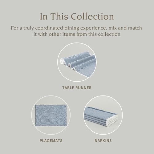 Over&Back 18x108 Woven Frayed Chambray Cotton Table Runner - Washable Table Runners for a Custom Home Decor Tablescape - Hand-Finished Frayed Edges - Coffee Table, Dinner Table, Living Room - Blue - Image 4