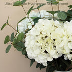 Real Touch White Faux Hydrangea And Eucalyptus Arrangement, Faux Floral Arrangements, Hyper Realistic Artificial Flowers, White Centerpieces For Kitchen Dining Coffee Table Decor (Vase Not Included) - Image 4