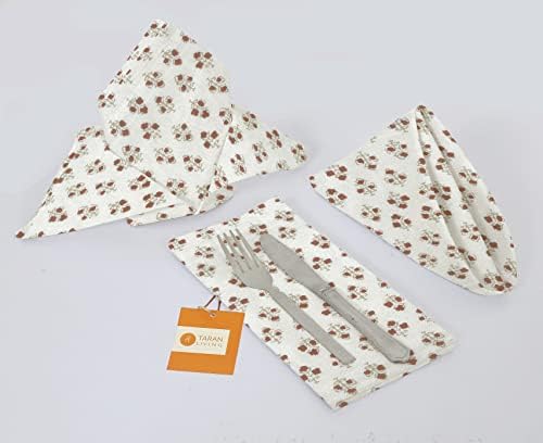 TARAN LIVING Cotton Cloth Napkins Natural Reusable Fall Dinner Napkins Reusable Machine Washable Fabric for Events, Gift, Home Decor - 18"x18" - Set of 12 (Brown Floral (Pack of 12), 18x18 Inchs) - Image 5