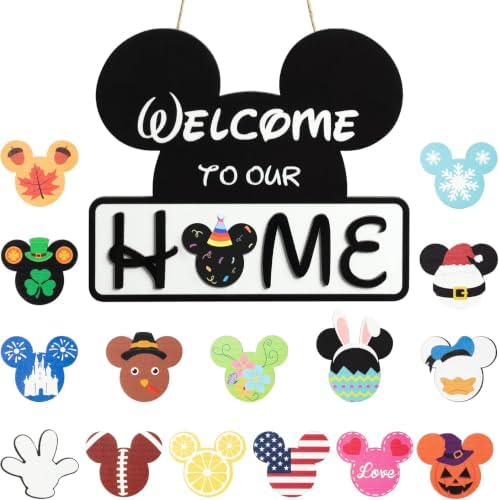 SUPYFD Cute Mouse Interchangeable Seasonal Welcome Door Sign for Front Door Decor, Wall Pedimentsr, Housewarming Gift by SUPYFD