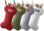 Personalized Dog Christmas Stockings,Custom Embroidered Pet Name & Bone Shape Stocking for Pet,Premium Cable Knit 15.7” Large Dog Stocking for Fireplace Holiday Decor Gifts(6 Pack) by Infiher