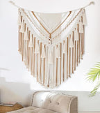 Jakalin Macrame Wall Hanging Tan Panels Boho Yarn Wall Art 31" Wx39 L by Jakalin