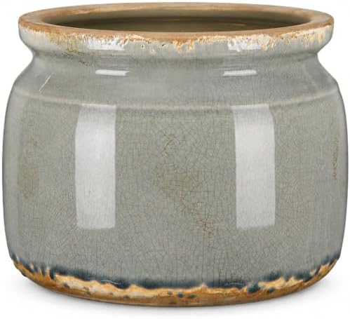 7.7" Large Ceramic Plant Pot Grey Vintage Planter Crackle Glaze Decorative Retro Flowers Pot with Drainage for Indoor Outdoor Plants Home Shelf Kitchen Office Patio Decor Gift by Unknown