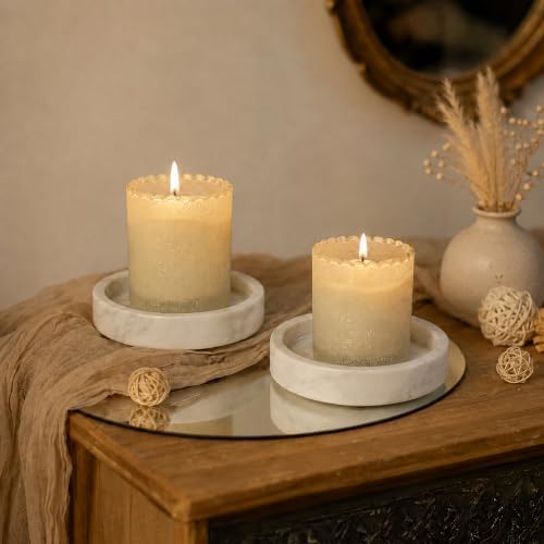 Candle Holders Italy Premium Natural Marble Candlestick Holder for Jar Pillar Candles Large Round Coaster Plate Jewelry Tray Centerpiece for Wedding Dining Table Home Decor White (ZT011) - Image 5