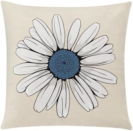 COMMINY Blue Beige Linen Pillow Covers 20x20 Set 6 Farmhouse Throw Cover - Image 6