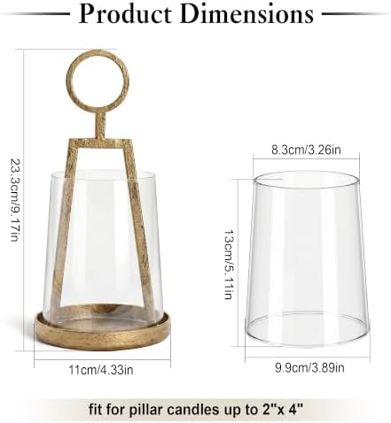 Small Farmhouse Hurricane Candle Holder (4.3" W x 9.2" H), Antique Brass - Image 2