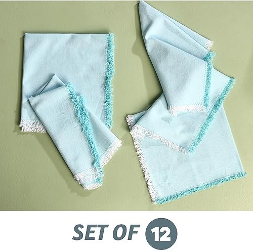 Folkulture Cloth Napkins, Set of 12, Fringe Blue (18x18 Inch) - Image 4