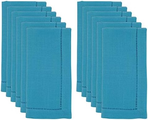SARO LIFESTYLE Classic Hemstitch Cloth Napkins (Set of 12) - Elegant Everyday Dinner Napkins with Textured Fabric and Hemstitched Border for Dining Tables and Formal Entertaining, 22"x22", Turquoise - Image 3