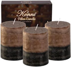 KONNI Layered Pillar Candles Set of 3, 3"x 4" Table Decor Coffee by KAMMAK