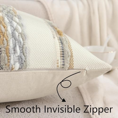 Boho Tufted Throw Pillow Covers 18x18 Set of 2 Yellow Gray - Image 4