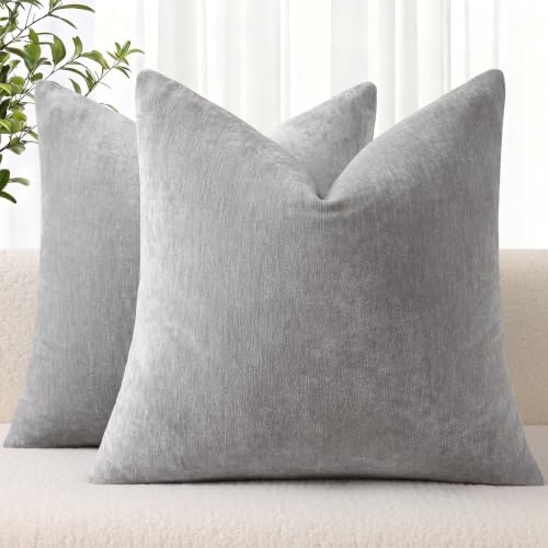 decorUhome Soft Chenille Grey Throw Pillow Covers 22X22 Set of 2 by decorUhome