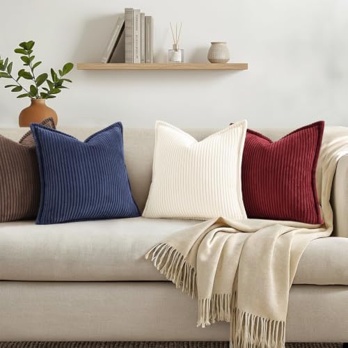 decorUhome Fall Corduroy Burgundy Throw Pillow Covers 24x24 Set of 2 - Image 5