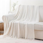 BATTILO HOME Cream Throw Blanket for Couch, Bedroom Decor Boho Throw Blanket, Decorative White Blanket Throw for Sofa Living Room, 50"x60" - Image 4