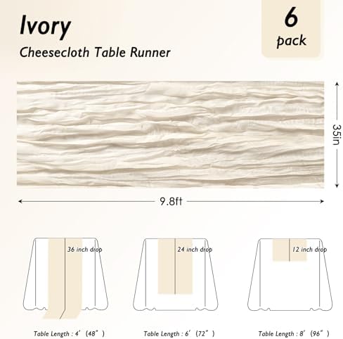 10 Pack Ivory White Cheesecloth Table Runner 120 Inch Boho Wedding Decor - Image 2