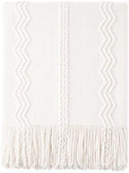 BATTILO HOME Cream Throw Blanket for Couch, Bedroom Decor Boho Throw Blanket, Decorative White Blanket Throw for Sofa Living Room, 50"x60" by BATTILOHOME
