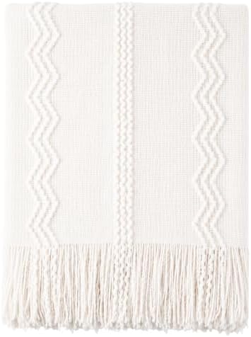 BATTILO HOME Cream Throw Blanket for Couch, Bedroom Decor Boho Throw Blanket, Decorative White Blanket Throw for Sofa Living Room, 50"x60" by BATTILOHOME